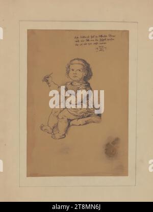 'Autoportrait' d'Albrecht Dürer à l'âge de huit mois, Julius Hübner (Öls 1806 - 1882 Dresden-Loschwitz), 1868, dessin, plume noire, rehaussée de craie blanche, 26,2 × 18,3 cm, r.o 'Die Bildtnuß I tore Albrecht Dürer, après moi-même hors de l'épingle, depuis que j'avais huit mois, 14 AD [ligated] 71' ; sur le support carton en bas à droite : 'PIECE originale très rare, qui prouve, l'éminente précocité de ce Mâitre;, (provenance de la Collection Mariette.), dédée, Miss Margret Taylor-Sor…enstone, par son très humble serviteur Banque D'Images