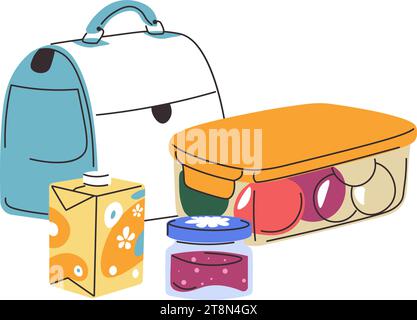 Nutrition bien équilibrée pour les enfants, boîte à lunch de l'école Illustration de Vecteur