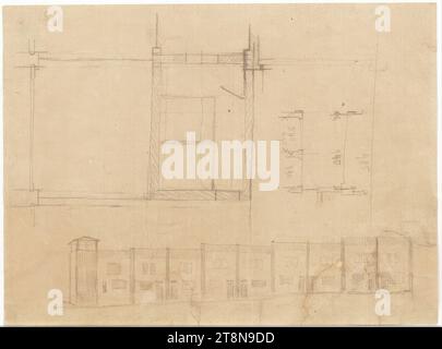 Maisons de peuplement, Vienne, maison mitoyenne, croquis, élévation et plan au sol, 1921, dessin architectural, crayon ; papier à dessin, 20,3 × 21,4 cm Banque D'Images