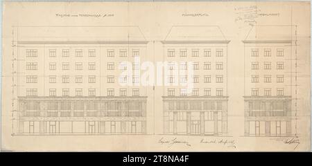 Maison sur Michaelerplatz (Goldman & Salatsch locaux commerciaux, Looshaus), Vienne I., Michaelerplatz 3, rénovation de façade, 1909 - 1911, dessin architectural, rupture, 399 x 825 mm Banque D'Images