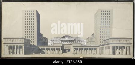 Aménagement des terrains horticoles, Vienne I., Parkring, perspective, exposition de l'exposition 'Adolf Loos', Hagenbund, Vienne I., Zedlitzgasse 6, décembre 6, 1930 - 4 janvier 1931, 1917, dessin architectural, photomontage, 446 x 1094 mm Banque D'Images
