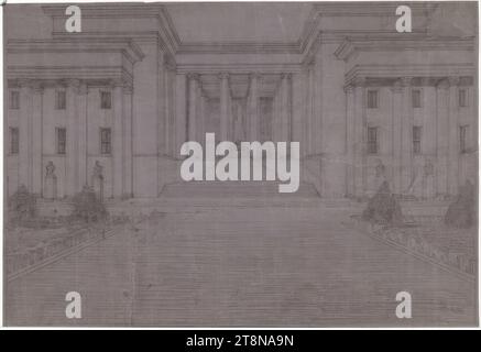 Aménagement du parc horticole, Vienne I., Parkring, vue de la partie centrale (dessin étudiant), 1917, dessin architectural, papier gris ; crayon, 481 x 702 mm Banque D'Images