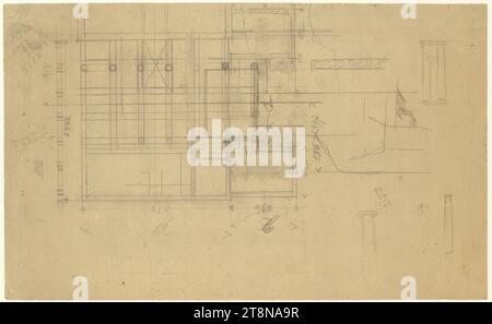 Aménagement des terrains horticoles, Vienne I., Parkring, plan du sol, croquis divers, 1917, dessin architectural, papier ; crayon, 212x343mm Banque D'Images