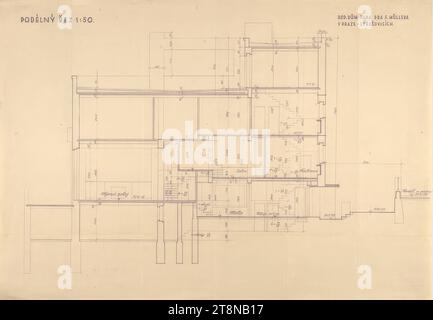 villa dr Ing. Frantisek et Milada Müller, Prague, XVIII., Stresovicka 842 (aujourd'hui 820), République tchèque, coupe, 1928-1930, dessin d'architecture, blueprint, 43,6 x 62,5 cm Banque D'Images