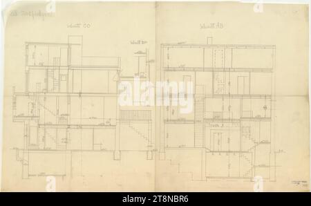 Haus Hans et Anny Moller, Vienne XVIII., Starkfriedgasse 19, sections C-D + A-B, 1927, dessin architectural, papier transparent ; crayon, 420 x 675 mm Banque D'Images