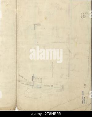 Haus Hans und Anny Moller, Vienne XVIII., Starkfriedgasse 19, plan au sol, dernier étage avec plan de chauffage (avec croquis de Jacques Groag), 1927, dessin architectural, plan ; plume; encre, 421 x 361 mm Banque D'Images