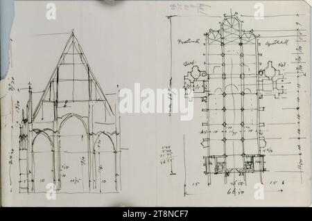 Vienne, St. Cathédrale d'Étienne, plan d'étage, section transversale, vers 1905, dessin architectural, papier, fixe ; dessin au stylo (noir), 16,5 x 25,1 cm Banque D'Images