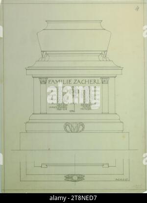 Vienne, Döblinger Friedhof, tombe de Zacherl, achèvement, conception alternative, plan au sol et élévation, Alfred Castelliz (Celje 1870 - 1940 Vienne), 1927, dessin architectural, Aquafix ; dessin au stylo (noir), 36,3 x 28 cm Banque D'Images