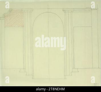 Vienne-Döbling, maison Diemgasse 1, immeuble résidentiel de la commune de Vienne, vestibule, croquis en élévation, Alfred Castelliz (Celje 1870 - 1940 Vienne), 1928, dessin architectural, Aquafix ; dessin au crayon avec annotations au crayon de couleur (rouge), 20,1 x 24 cm Banque D'Images