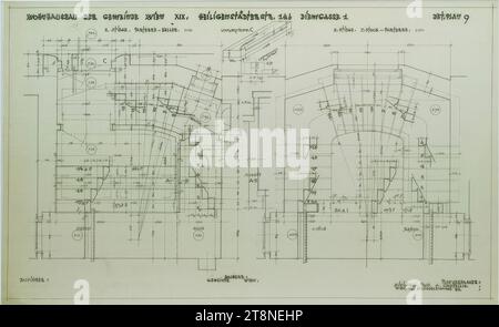 Vienne-Döbling, maison Diemgasse 1, immeuble résidentiel de la commune de Vienne, 2e escalier, plan d'étage sous-sol-parterre-1. Stock, Alfred Castelliz (Celje 1870 - 1940 Vienne), 1928, dessin architectural, papier, entreprise; copie, 41 x 66,2 cm, 'MAISON D'HABITATION DE LA MUNICIPALITÉ DE VIENNE XIX SUPPORT DE HEILIGENES. 146 DIEMGASSE 1 DET. PLAN 9/ 2e ESCALIER. REZ-DE-CHAUSSÉE - CAVE. 1 : 20/ PRÉPARATION. C 2. ESCALIERS. PREMIER ÉTAGE - REZ-DE-CHAUSSÉE. 1 : 20', annonces, repères d'élévation, 'BAUFÜRER:/ CONSTRUCTEUR:/ MUNICIPALITÉ DE VIENNE./ AUTEUR DU PLAN:/ CIVILARCH. PROF. A. CASTELLIZ./ VIENNE Banque D'Images