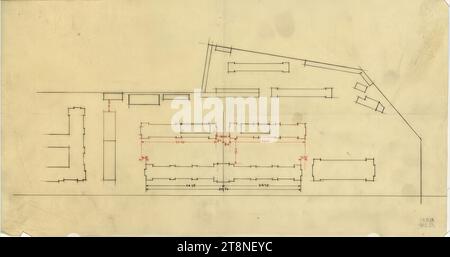 Vienne, Krieau, installation de trot, plan du site, bâtiments stables, 1908, 1908, dessin architectural, dessin préliminaire au crayon et dessin à la plume (noir, rouge) ; Aquafix, 12' x 8 Banque D'Images