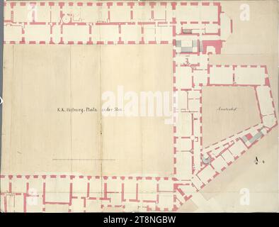 Vienne I, Hofburg, Amalienburg, 1e étage, plan au sol (d'après un aperçu général de la Hofburg), 1e moitié du 19e siècle, plan, craie (dessin préliminaire) ; stylo en noir ; lavis multicolore, feuille : 72 x 94,2 cm, recto : 'K. K. Hofburg, premier étage.' ; 'A/II 4' ; verso : 'a/II 4' ; 'City, 1e étage No 615 Banque D'Images