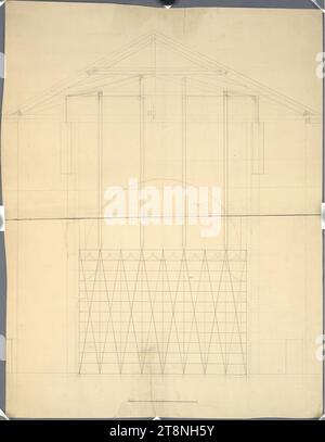 Vienne I, Hofburg, Altes Burgtheater, section à travers la scène avec les ascenseurs du nouveau mur-rideau en fer, 1824, dessin architectural, graphite ; stylo noir et rouge, feuille : 65,1 x 50,4 cm, verso : 'no 65 Banque D'Images