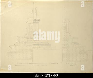 Vienne I, Hofburg, cour intérieure, Empereur Franz monument, plan trace ou dessin préliminaire avec coupes et base avec noyau de monument et boîtier en pierre, Pompeo Marchesi (Saltrio près de Varèse 1789 - 1858 Milan), 1841, graphite, feuille : 36,5 x 46, 5 cm Banque D'Images