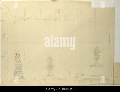 Vienne I, Hofburg, cour intérieure, monument de l'empereur Franz, plan cassé ou dessin préliminaire pour le 'Parallelo di quattro Monumenti', Pompeo Marchesi (Saltrio près de Varèse 1789 - 1858 Milan), 1841, dessin architectural, graphite, feuille : 45,9 x 63 .6 cm, (près du monument Joseph:) 'le 24 novembre 1807, la statue a été érigée'; mesures Banque D'Images