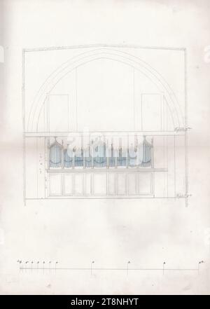 Vienne I, Hofburg, Schweizerhof, chapelle Hofburg, orgue, brouillon, vue, 1862, dessin architectural, graphite; stylo en bleu, feuille : 44 x 34,2 cm, verso : 'Hofburgkapelle., Chœur Banque D'Images