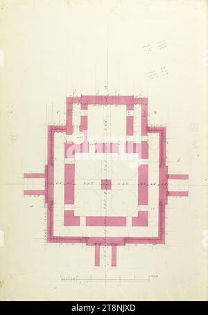 Laxenburg, Parc, Mariana Island, Mariana Temple, fondation, plan au sol, indéfini, 1837-1842, plan, papier, épaisseur moyenne ; dessin au stylo ; lignes de construction au crayon, traces d'effacement, stylo et encre en gris et noir, rose lavage, 54,7 x 38 cm Banque D'Images