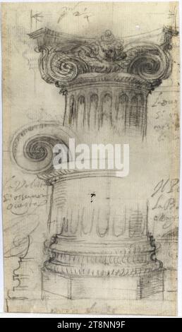 Rome, Collegio di Propaganda Fide, croquis d'une colonne avec une capitale ionique, dessin architectural, papier, fin ; croquis en graphite; dessin et inscription en graphite, 17,9 x 9,9 cm Banque D'Images