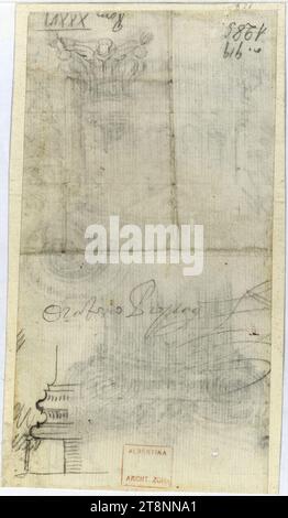 Rome, Collegio di Propaganda Fide, capitale corinthienne et base de pilastre, dessin architectural, papier, fin ; croquis en graphite; croquis et inscription en graphite, 17,9 x 9,9 cm Banque D'Images