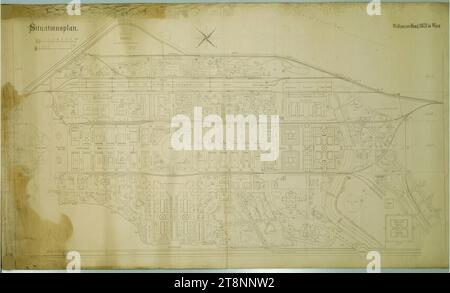 Vienne II, exposition universelle 1873, plan du site, Carl von Hasenauer (Vienne 1833 - 1894 Vienne), 1871-1873, plan, encre et stylo sur papier Banque D'Images