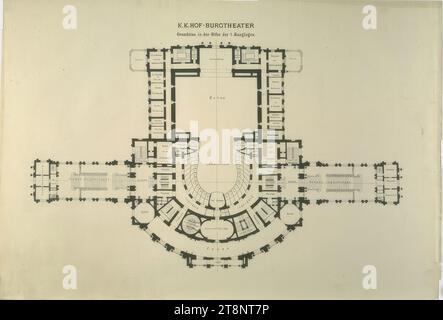 Vienne I, Burgtheater, 1e étage, plan d'étage, Carl von Hasenauer (Vienne 1833 - 1894 Vienne), plan, pause, x mm, 'K. K. HOF-BURGTHEATER/ plan d'étage à la hauteur des boîtes du 1e étage Banque D'Images