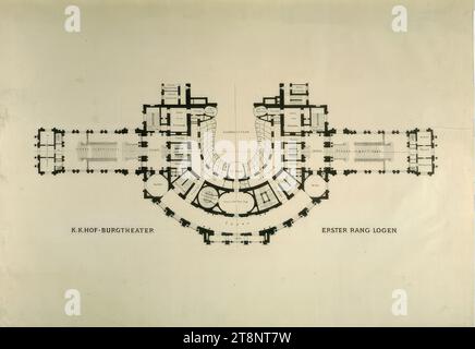 Vienne I, Burgtheater, 1e étage, plan, Carl von Hasenauer (Vienne 1833 - 1894 Vienne), plan, pause, x mm, 'K. K. HOF-BURGTHEATER/ PREMIER RANG LOGEN Banque D'Images