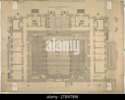 Vienne I, Burgtheater, bâtiment de scène, 2e étage inférieur, plan d'étage, Carl von Hasenauer (Vienne 1833 - 1894 Vienne), dessin architectural, rupture, x mm, 'K. K. HOFBURGTHEATER/ À VIENNE.', 'PLANS DE LA CONSTRUCTION EN FER ET DE LA MACHINERIE DE SCÈNE.', 'feuille N° 9.', 'Plan du 2e étage sous la scène./ (rez-de-chaussée Banque D'Images