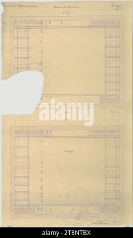 Vienne I, Burgtheater, bâtiment de scène, étage supérieur, plans d'étage, Carl von Hasenauer (Vienne 1833 - 1894 Vienne), 23.7,1881, pause, x mm, 'GESTION DE LA CONSTRUCTION/ POUR LES MUSÉES K. K./ HOF/ ET K. K./ HOF SCHAUSPIELHAUS', 'Construction des k. k. Hofburgtheatres.', plan de base étage supérieur', 'N° 1007/ Original', 'S Wagner/ Ing.', 'Julius Rudolph Banque D'Images