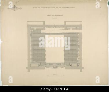 Vienne I, Burgtheater, bâtiment de scène, 1e étage inférieur, plan d'étage, Carl von Hasenauer (Vienne 1833 - 1894 Vienne), dessin architectural, rupture, x mm, 'K. K. HOFBURGTHEATER/ À VIENNE.', 'PLANS DES CONSTRUCTIONS EN FER ET DE LA MACHINERIE DE SCÈNE.', 'feuille N° 8.', 'Plan d'étage du 1e étage inférieur./ (rez-de-chaussée Banque D'Images