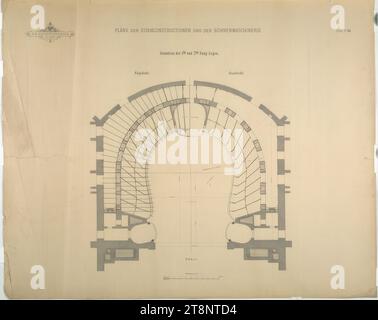 Vienne I, Burgtheater, auditorium, 1e et 2e étages, boîtes, plan d'étage, Carl von Hasenauer (Vienne 1833 - 1894 Vienne), dessin architectural, pause, x mm, 'K. K. HOFBURGTHEATER/ À VIENNE.', 'PLANS DES CONSTRUCTIONS EN FER ET DE LA MACHINERIE DE SCÈNE.', 'feuille n° 20.', 'Plan d'étage des boîtes de 1e et 2e étage', 'couvert.', 'vue de dessus Banque D'Images