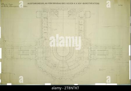 Vienne I, Burgtheater, 1e étage, plan, Carl von Hasenauer (Vienne 1833 - 1894 Vienne), 17 juin 1878, plan, pause, 1065 x 1632 mm, 'GESTION DE LA CONSTRUCTION/ POUR LES MUSÉES KK./ HOF/ ET KK./ HOF-SCHAUSPIELHAUS', 'PLAN D'EXÉCUTION POUR LA CONSTRUCTION DU NOUVEAU K. K. HOF-BURGTHEATER/ boîtes de 1e étage./ et toilettes d'acteurs du 2e étage.', '456', 'pour l'inspection et le contrôle löbl Banque D'Images