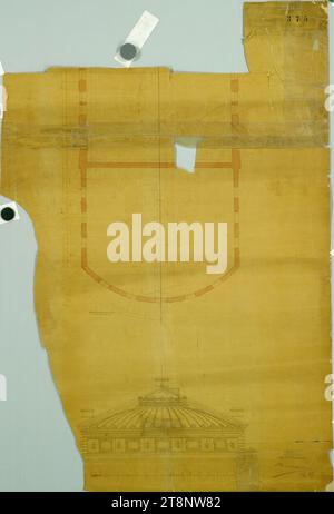 Vienne I, Burgtheater, partie supérieure de l'auditorium et de la scène, plan au sol et élévation, Carl von Hasenauer (Vienne 1833 - 1894 Vienne), 15 décembre 1877, plan, plume et encre en noir et rouge, 1080 x 725 mm, 'BAULEITUNG/ für DIE K. K./ HOF-MUSEEN/ AND THE K. K./ HOF-SCHAUSPIELHAUS', «375/ copie Banque D'Images