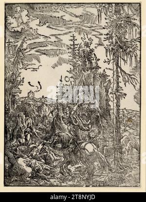 Saint George Fighting the Dragon, Wolfgang Huber (1480 - 1553), 1520, gravure, gravure sur bois, planche : 20,4 x 15,2 cm Banque D'Images