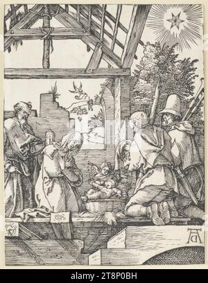 La Nativité (petite passion, 5), la petite passion, Albrecht Dürer (Nuremberg 1471 - 1528 Nuremberg), vers 1510, impression, gravure sur bois ; feuille est découpée à l'image, feuille : 12,7 × 9,7 cm Banque D'Images