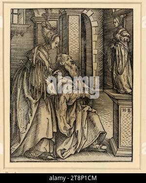 L'idolâtrie de Salomon, conséquence des folies amoureuses, Hans Burgkmair d. Ä. (Augsburg 1473 - 1531 Augsburg), probablement 1519, estampe, gravure sur bois, planche : 11,9 x 9,5 cm Banque D'Images