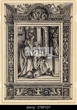 L'idolâtrie de Salomon, dans un cadre architectural de Hans Weiditz, conséquence des folies amoureuses, Hans Burgkmair d. Ä. (Augsbourg 1473 - 1531 Augsbourg), Hans Weiditz (Strasbourg vers 1500 - 1536 Fribourg i. BR.), probablement 1519, estampe, gravure sur bois, image (avec cadre) : 22 x 15,5 cm Banque D'Images