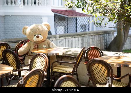 jouet en peluche à la table dans le restaurant Banque D'Images