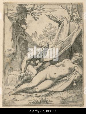 De la série 'Lascivie' Satyr et Nymphe, Lascivie, Agostino Carracci (Bologne 1557 - 1602 Parme), 1585-1600, gravure, gravure sur cuivre, feuille : 15,6 × 12,2 cm Banque D'Images