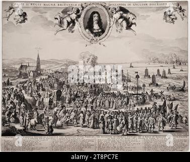 Départ du roi Charles II d'Angleterre des pays-Bas (côte près de Scheveningen) vers l'Angleterre en 1660, 1660, gravure et gravure sur papier, feuille : 41,9 × 52,1 cm Banque D'Images