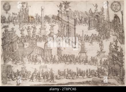 Einzug des Königs Heinrich IV Von Frankreich in die Stadt Lyon am 4. Septembre 1595, Aus : Pierre Mathieu, les deux plus grandes, plus célèbres et mémorables résidences de la ville de Lyon. La première, pour l'entrée du très grand prince, très chrétien, très victorieux, Henri III. Roi de France & Navarre. Le deuxième pour l'heureuse publication de la paix. [...], Lyon, Thibaud Ancelin, 1598, Anonym, 1598, Radierung auf papier, Blatt : 24,7 × 36,1 cm, [U.U.] '1598' (handschriftlich, in FEDER Banque D'Images