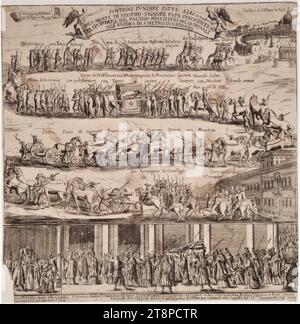 Procession funéraire avec le corps du pape Innocent XI Le 13 août 1689 à Rome du palais du Quirinal au palais du Vatican, anonyme, (1689), gravure sur papier, feuille : 32,4 × 32 cm Banque D'Images