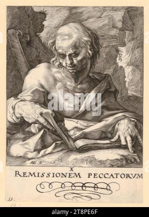 Apôtre Simon, Christ, les douze Apôtres et Paul, Hendrick Goltzius, 1589, gravure, gravure sur cuivre Banque D'Images