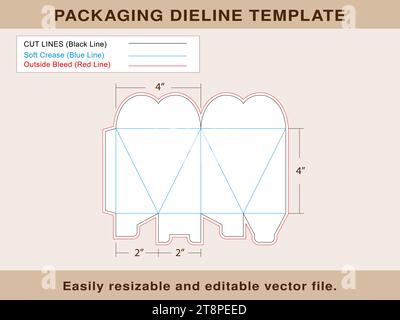 Boîte de forme de coeur, boîte cadeau, boîte de rangement modèle de ligne de découpe fichier vectoriel modifiable. Illustration de Vecteur