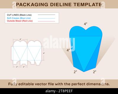 Boîte de forme de coeur, boîte cadeau, boîte de rangement modèle de ligne de découpe fichier vectoriel modifiable. Illustration de Vecteur