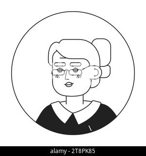 Lunettes asian Grandma Relaxed sourire noir et blanc illustration d'avatar vectoriel 2D illustration Illustration de Vecteur