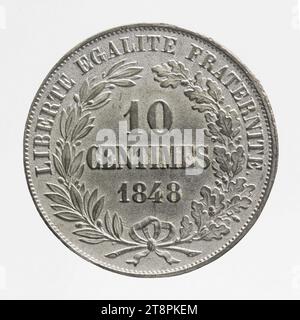 Épreuve pour la pièce de 10 centimes de francs de la Seconde République, 1848, Alard, François (dit Gamot), graveur en médailles, en 1848, Numismatique, menthe, tailles - travail : diamètre : 2,7 cm, poids (taille du type) : 9,71 g. Banque D'Images