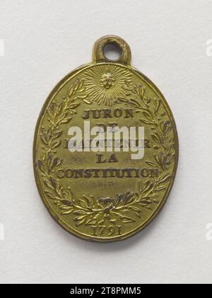 Live Free or Die, 1791, Anonyme, Array, Numismatique, médaille, Bronze, doré = dorure, Dimensions - travail : hauteur : 2,4 cm, largeur : 2 cm, poids (dimension type) : 5,38 g. Banque D'Images