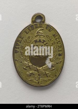 Live Free or Die, 1791, Anonyme, Array, Numismatique, médaille, Bronze, doré = dorure, Dimensions - travail : hauteur : 2,4 cm, largeur : 2 cm, poids (dimension type) : 5,38 g. Banque D'Images