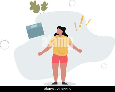 Personnes obèses malheureuses. Femme en surpoids .Flat Vector illustration.stand sur des échelles et désagréablement surpris. Illustration de Vecteur