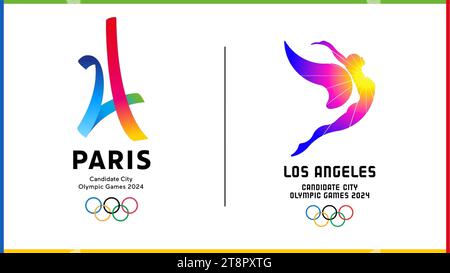 Logo officiel de l'illustration vectorielle des candidats aux Jeux Olympiques de Paris 2024 et Los Angeles 2024. Illustration de Vecteur